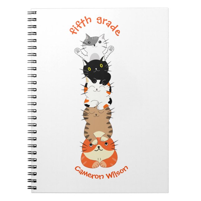 For Fifth Grade Kids Back to School 5 Cats Cute Notebook (Front)