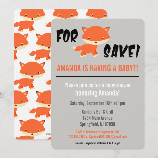 For Fox Sake! You're having a Baby?! Baby Shower Invitation (Front/Back)