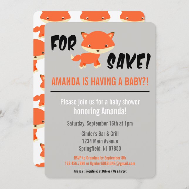 For Fox Sake! You're having a Baby?! Baby Shower Invitation (Front/Back)