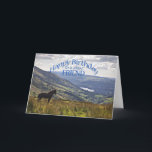 For friend a horse and landscape birthday card<br><div class="desc">A horse stands gazing at a stunning landscape with a lake in the distance. A view from the Lake District in the UK.</div>
