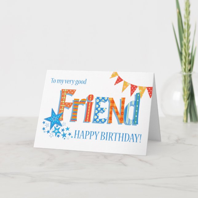 For Friend Birthday Bright Bunting and Stars Card (Front)