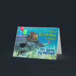 For Friend Birthday Fish Ready to Party Card<br><div class="desc">You're one in a GILL-ion! Birthday greeting card for a Friend features the front of a fish holding balloons with its fin and blowing a party noise maker. It is also wearing a camouflage fishing hat with fishing lures attached. Customize the lower text on the cover as you like. Art,...</div>