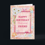 For Friend, craft birthday card<br><div class="desc">Say Happy Birthday with a delightful scrap-booking crafts card. With lots of flowers,  butterflies,  and even a friendly caterpillar,  this card is sure to delight. Copyright Norma Cornes.</div>