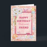 For Friend, craft birthday card<br><div class="desc">Say Happy Birthday with a delightful scrap-booking crafts card. With lots of flowers,  butterflies,  and even a friendly caterpillar,  this card is sure to delight. Copyright Norma Cornes.</div>