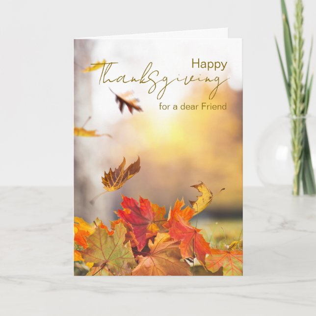 For Friend Happy Thanksgiving with Autumn Leaves Card (Front)