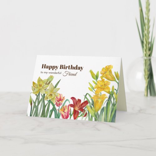 For Friend on Birthday Yellow Orange Spring Flower Card