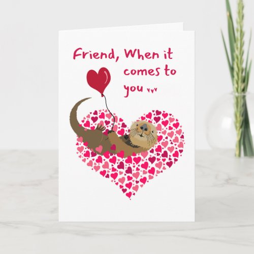 For Friend Otter Valentines Day in Heart Pool Card