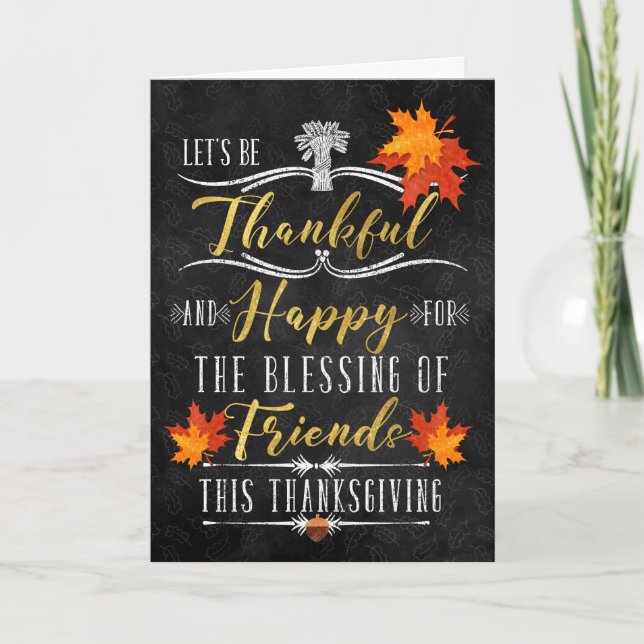 for Friend Thanksgiving Blessings Chalkboard Holiday Card (Front)