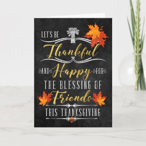 for Friend Thanksgiving Blessings Chalkboard Holiday Card