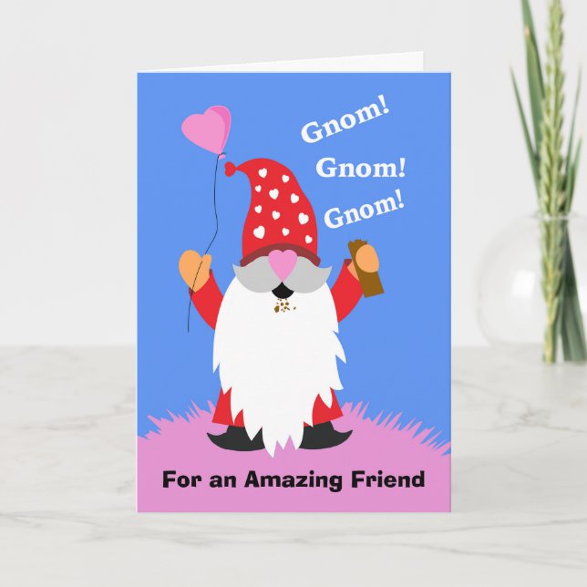 For Friend Valentine’s Day Cute Gnome Chocolate Card (Front)