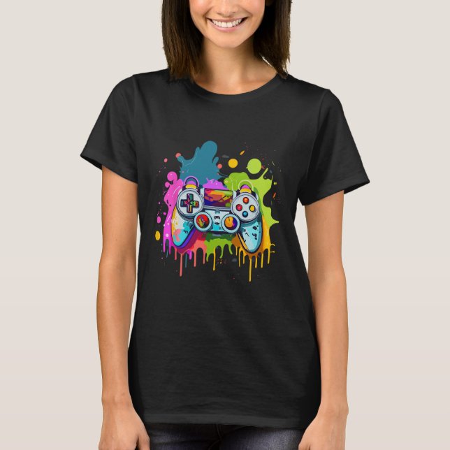 For Gamers Paint Controller Gaming Apparel Video G T-Shirt (Front)