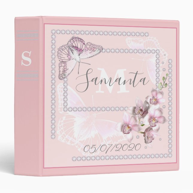 For girl, baby, pink, rhinestones, Orchid 3 Ring Binder (Front/Spine)
