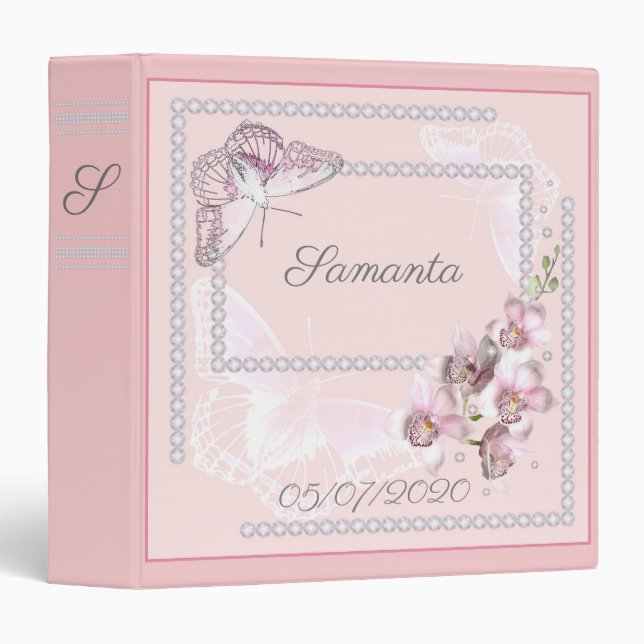 For girl, baby, pink, rhinestones, Orchid 3 Ring Binder (Front/Spine)