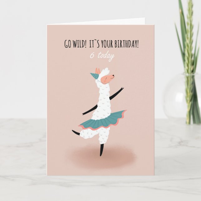 For Girl Cute Dancing Llama 6th Birthday Card (Front)