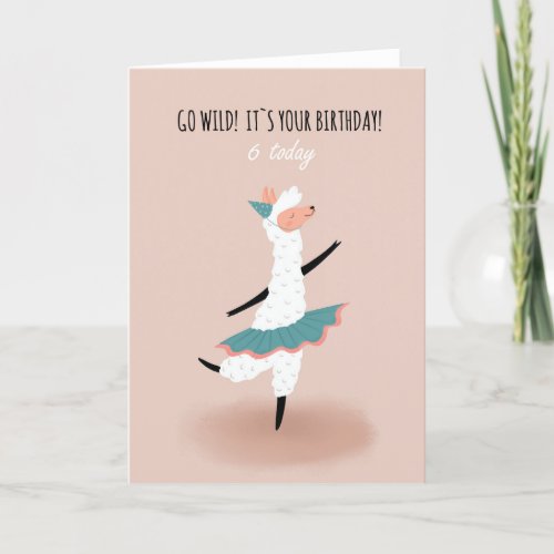 For Girl Cute Dancing Llama 6th Birthday Card