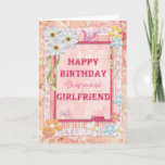 For Girlfriend, craft birthday card<br><div class="desc">Say Happy Birthday with a delightful scrap-booking crafts card. With lots of flowers,  butterflies,  and even a friendly caterpillar,  this card is sure to delight. Copyright Norma Cornes.</div>