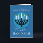For Girlfriend Hanukkah Menorah on Dark Blue Card<br><div class="desc">Send your girlfriend Happy Hanukkah greetings once this Jewish holiday finally arrives and share with her sincerely good wishes for her. Order a copy now so you would be able to give her.</div>