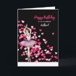 For Girlfriend on Birthday Ballerina Pink Dress  Card<br><div class="desc">Designed based on my watercolor illustration a ballerina dancing wearing pink dress in her toe shoes. The design has pink and white scattered hearts on the background and customizable text which can be changed to texts of your preference. The design is for Girlfriend on Birthday.</div>