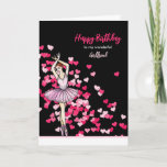 For Girlfriend on Birthday Ballerina Pink Dress  Card<br><div class="desc">Designed based on my watercolor illustration a ballerina dancing wearing pink dress in her toe shoes. The design has pink and white scattered hearts on the background and customizable text which can be changed to texts of your preference. The design is for Girlfriend on Birthday.</div>