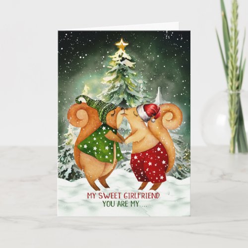 for Girlfriend Sweet Squirrel Love Christmas Holiday Card