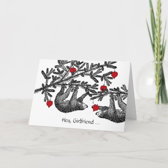 For Girlfriend Valentine’s Day Sloths and Hearts Card (Front)