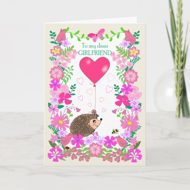 For Girlfriend Valentine with a Cute Hedgehog Card (Front)