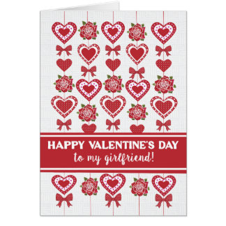 For Girlfriend Valentine's Red Roses Hearts Bows Cards