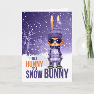 for Girls Cute Purple Christmas Snowbunny Holiday Card