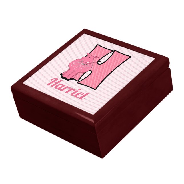 for Girl's Pink Hippo Monogram Letter H Jewelry Box (Side)