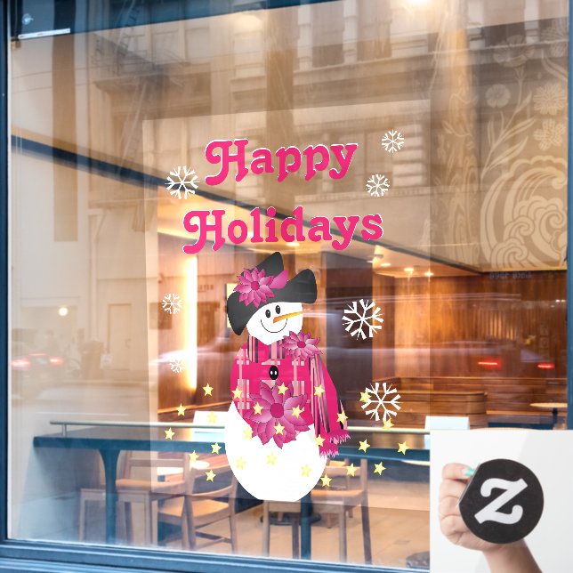 For Glass Large Christmas Snowman Themed Window Cling (Cafe Window)