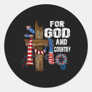 For God And Country Cross Christian Patriotic 4th Classic Round Sticker
