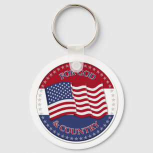 For God And Country - round with 50 stars US Flag Keychain