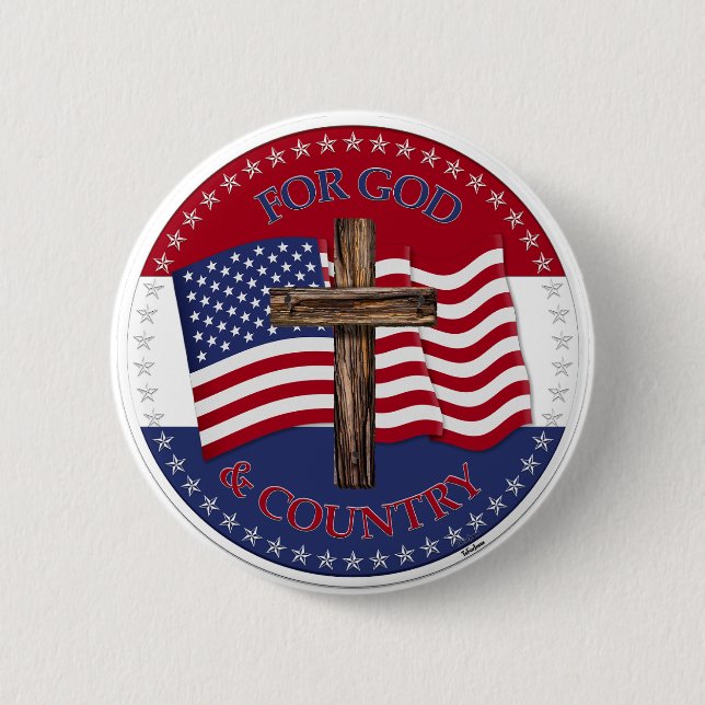 For God and Country with Cross and USA Flag Button (Front)