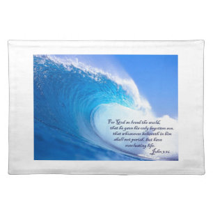 For God So Loved John 3:16 Ocean Waves Design Placemat