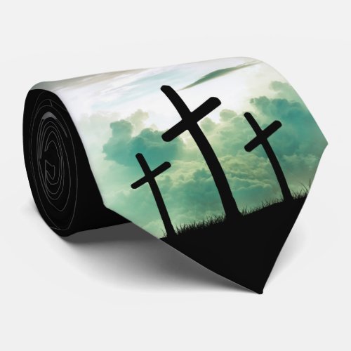 For God So Loved The World Christian Cross Black Neck Tie