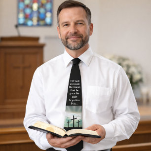 For God So Loved The World Christian Cross Black Neck Tie