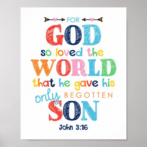For God So Loved The World Kids Christian Poster