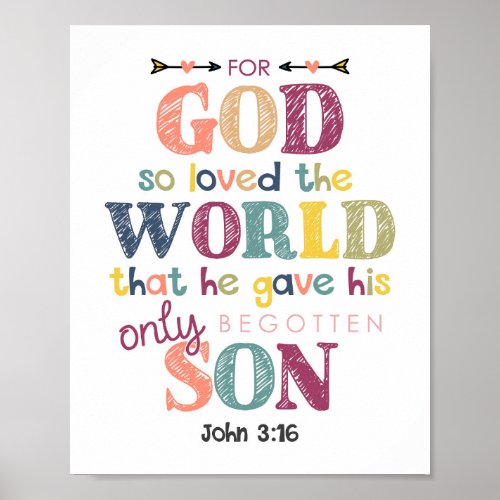 For God So Loved The World Kids Christian Poster