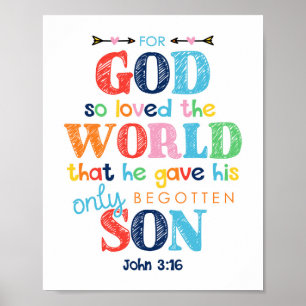 For God So Loved The World Kids Christian Poster