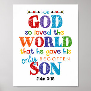 For God So Loved The World Kids Christian Poster