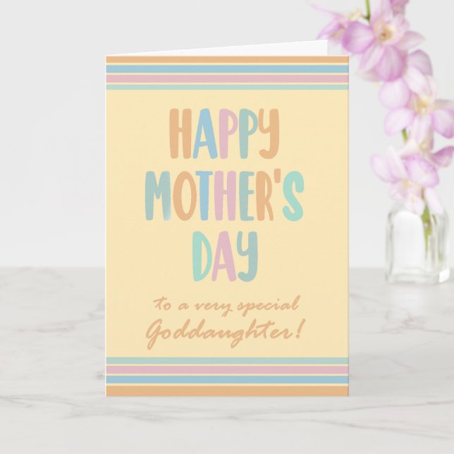 For Goddaughter Mothers Day Stripes and Typography Card (Orchid)