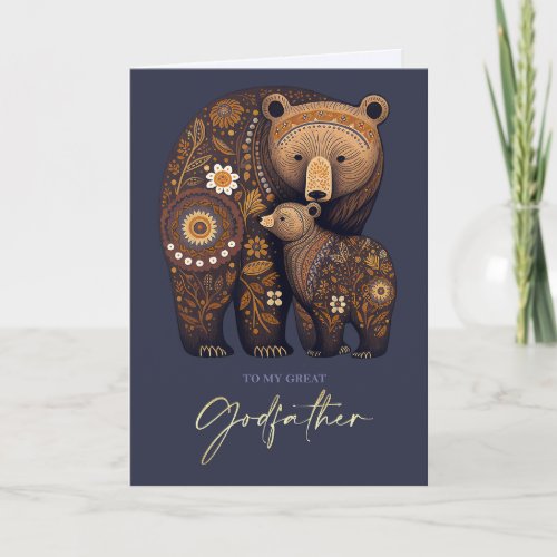 For Godfather on Fathers Day Cute Bears Folk Art Card