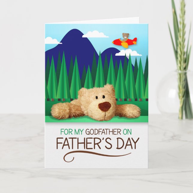 for Godfather on Father's Day Teddy Bear Mountain Card (Front)