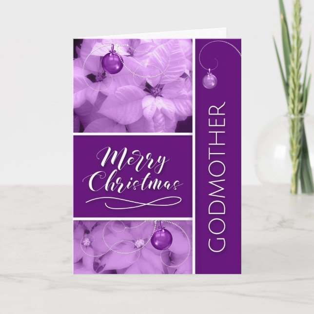 for Godmother Christmas Lavender Purple Poinsetta Holiday Card (Front)