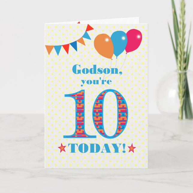 For Godson 10th Birthday Bunting Balloons Card (Front)