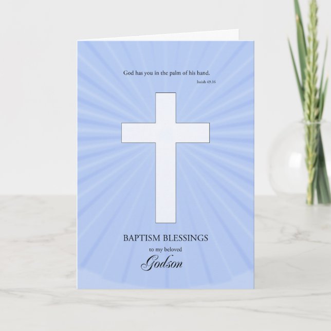 For Godson Baptism, Glowing Cross Card (Front)