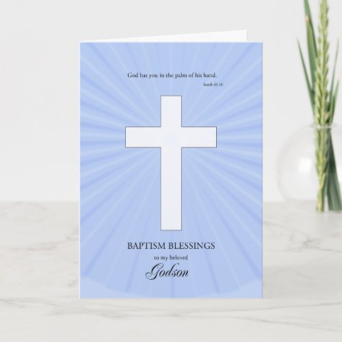 For Godson Baptism Glowing Cross Card