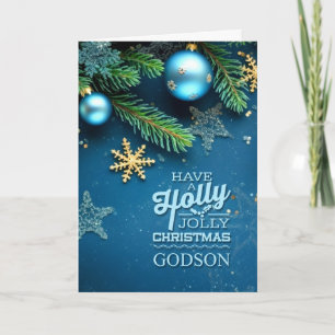 for Godson Blue Holly Jolly Christmas Ornament Holiday Card