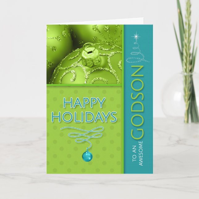 for Godson Green and Turquoise Modern Holiday Card (Front)