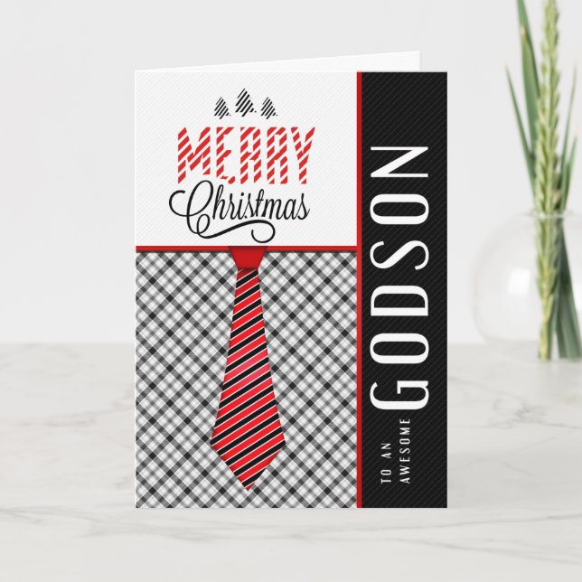 for Godson Merry Christmas Masculine Necktie Holiday Card (Front)